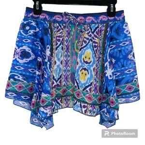 NWT ZARA Blue Purple Bohemian Aztec Print Asymmetrical Mini Skirt - Size XS